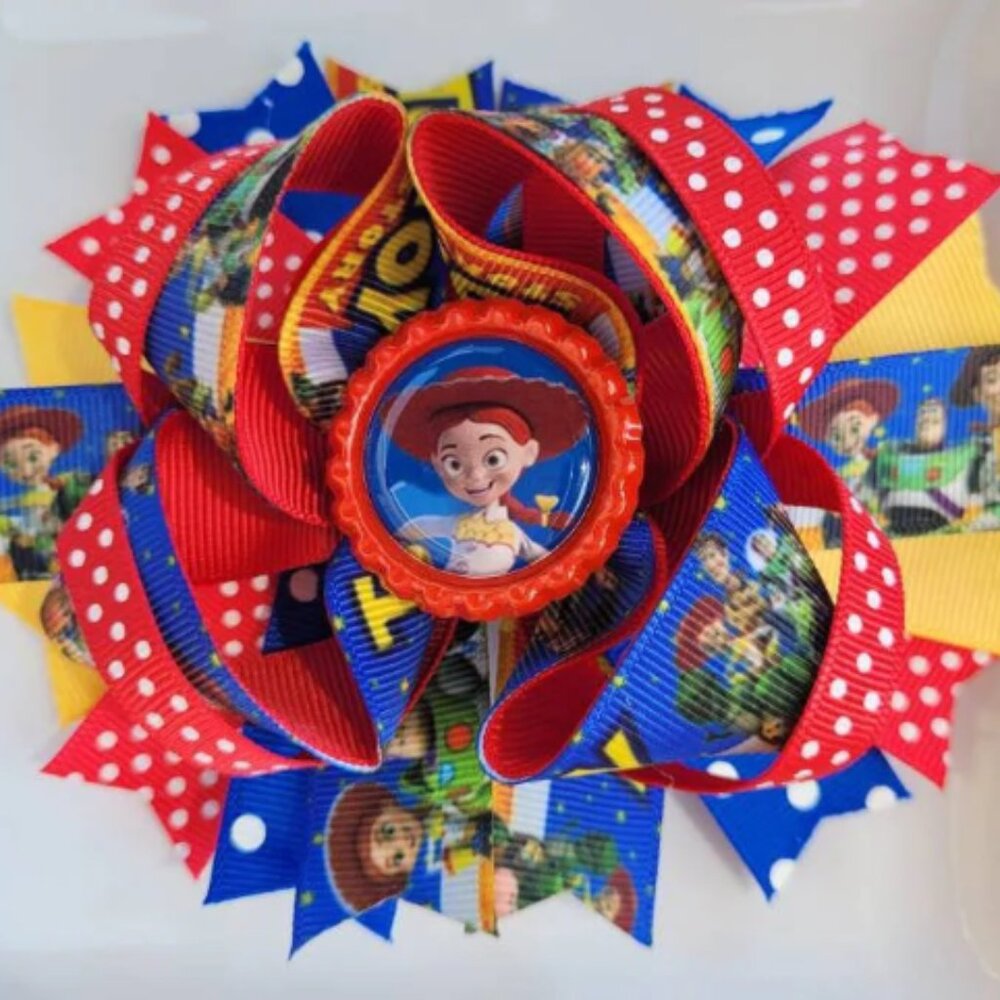 Jesse Toy Story Pixar Disney Red White Blue Blue Yellow Bottle Cap Hair Bow 5"
